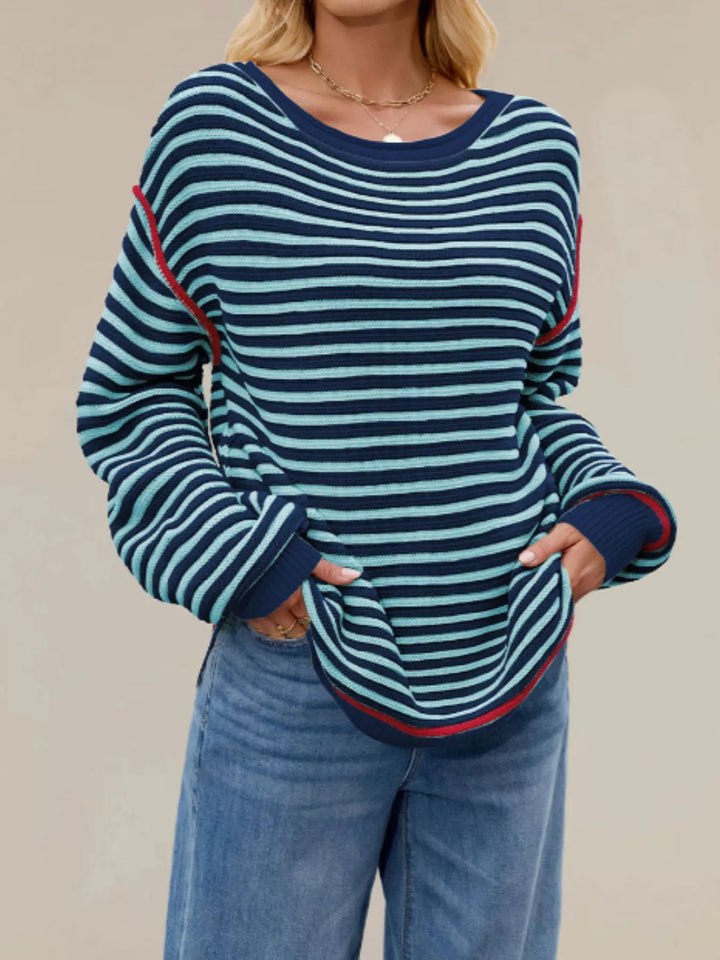 Slit Striped Oversized Sweater | Sweaters Daverri Fashions