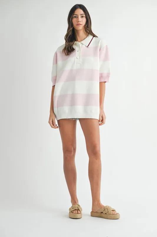 MABLE Oversized Stripe Polo Collar Sweater Sweaters