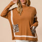 BiBi Mock Neck Sweater with Leopard Pocket Sweaters