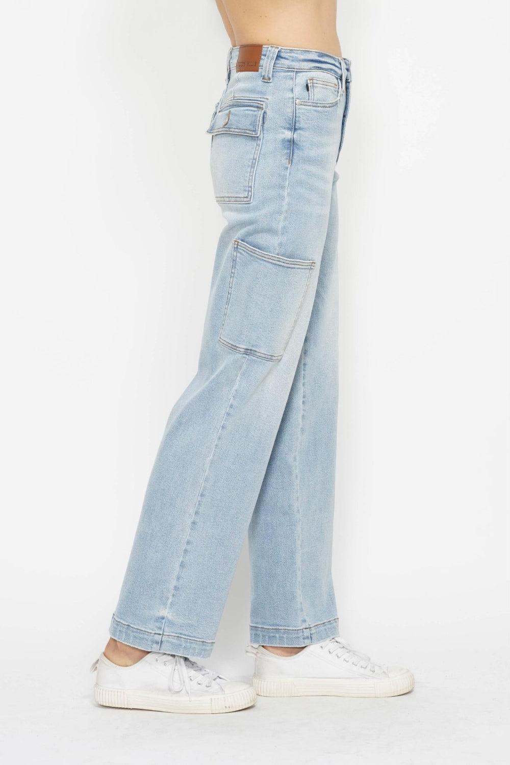 Judy Blue Full Size High Waist Straight Cargo Jeans - DAVERRI FASHIONS