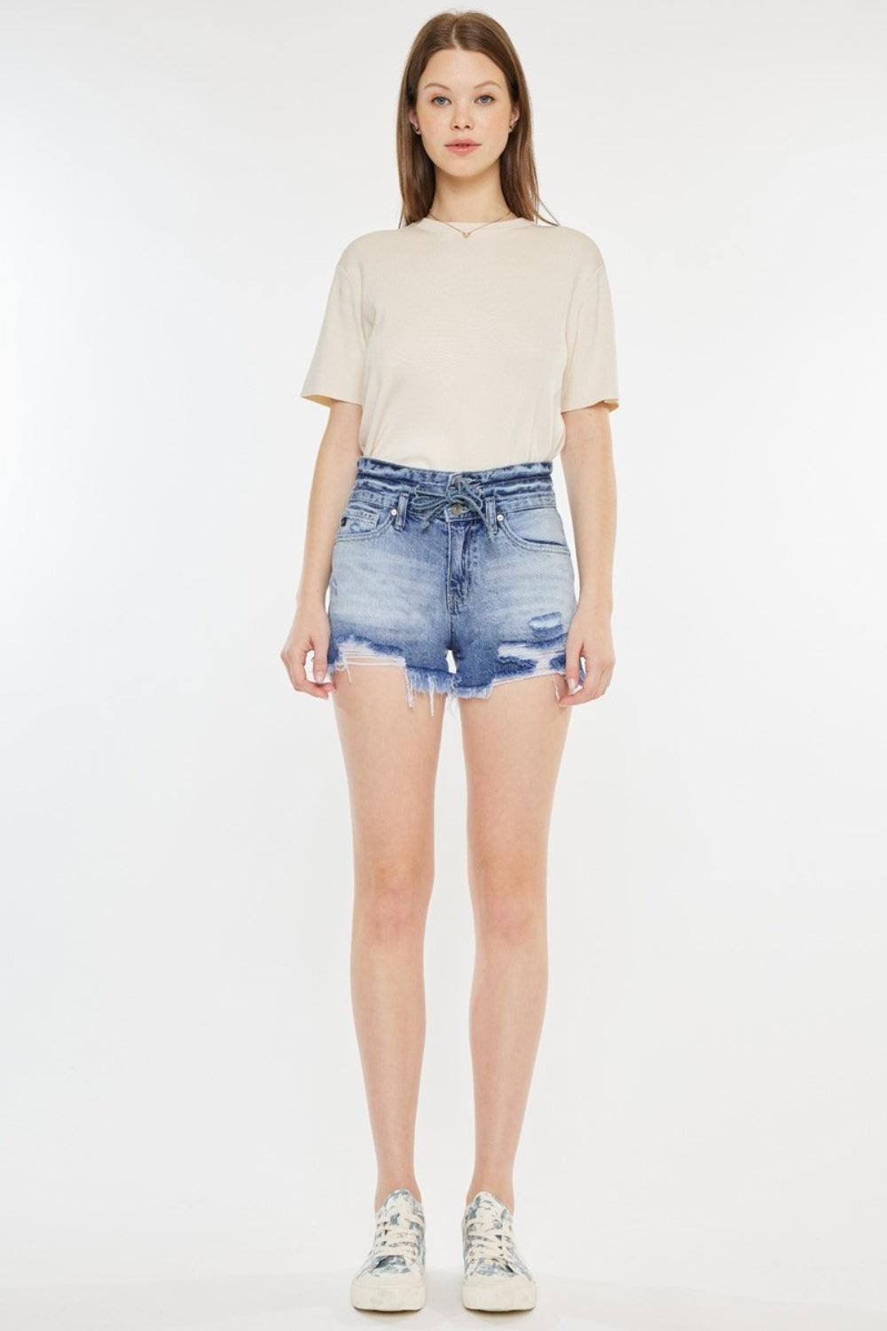 Kancan High Rise Frayed Hem Denim Shorts Denim Shorts