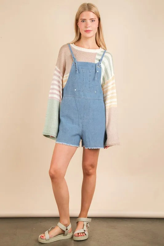 VERY J Mineral Washed Denim Casual Romper Rompers