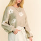 Beige knit Davi & Dani floral drop shoulder cropped sweater