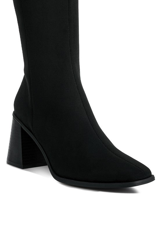 Paytin Faux Leather Block Heel Calf Length Boots | Boots Daverri Fashions