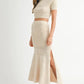 MABLE Pointelle Short Sleeve Crop Top and Slit Skirt Sweater Set