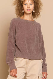Chocolate POL Round Neck Backless Sweater with Ribbed Edge | Sweaters Daverri Fashions