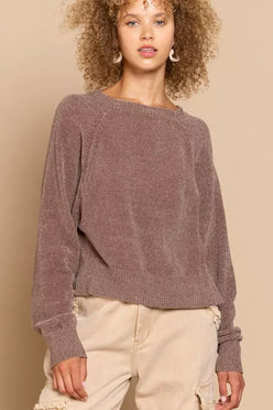 POL Round Neck Backless Sweater with Ribbed Edge - DAVERRI FASHIONS