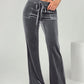 Daverri gray velvet flare pants with drawstring waist and front pockets