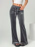 Daverri gray velvet flare pants with drawstring waist and front pockets
