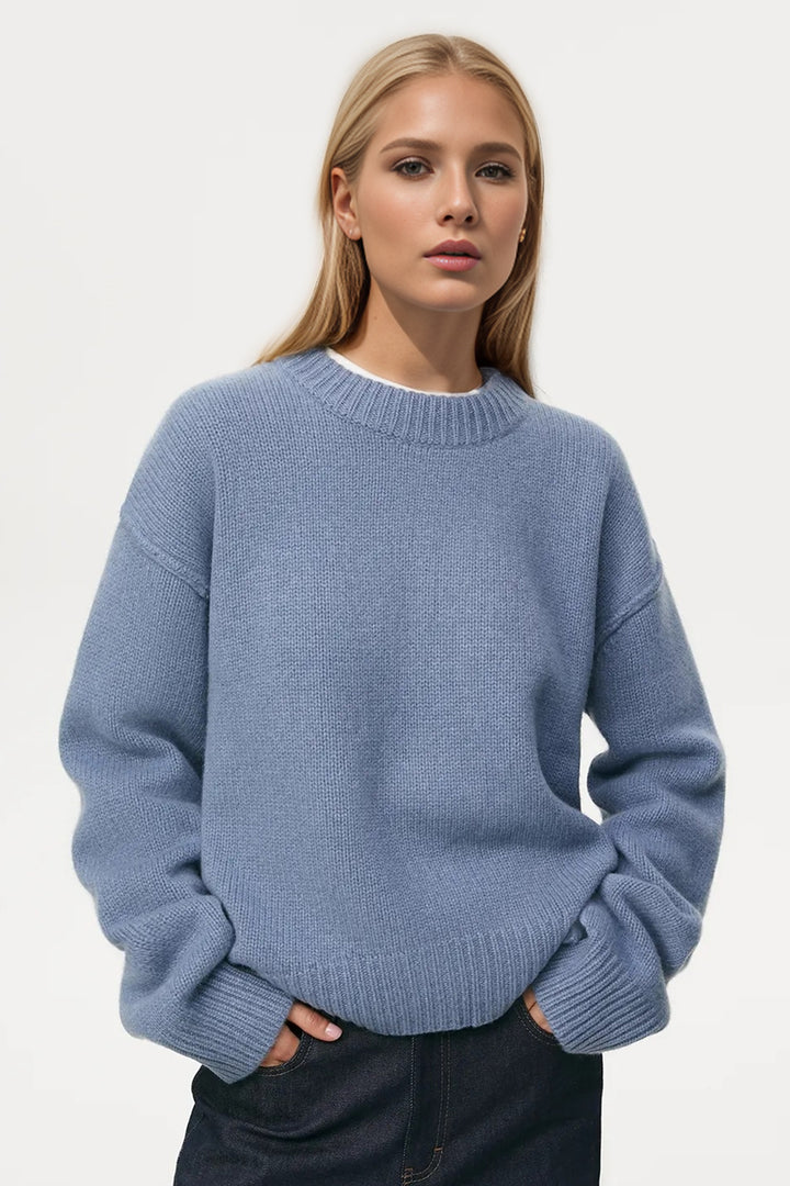 Basic Bae Round Neck Dropped Shoulder Sweater Dusty Blue One Size Sweaters