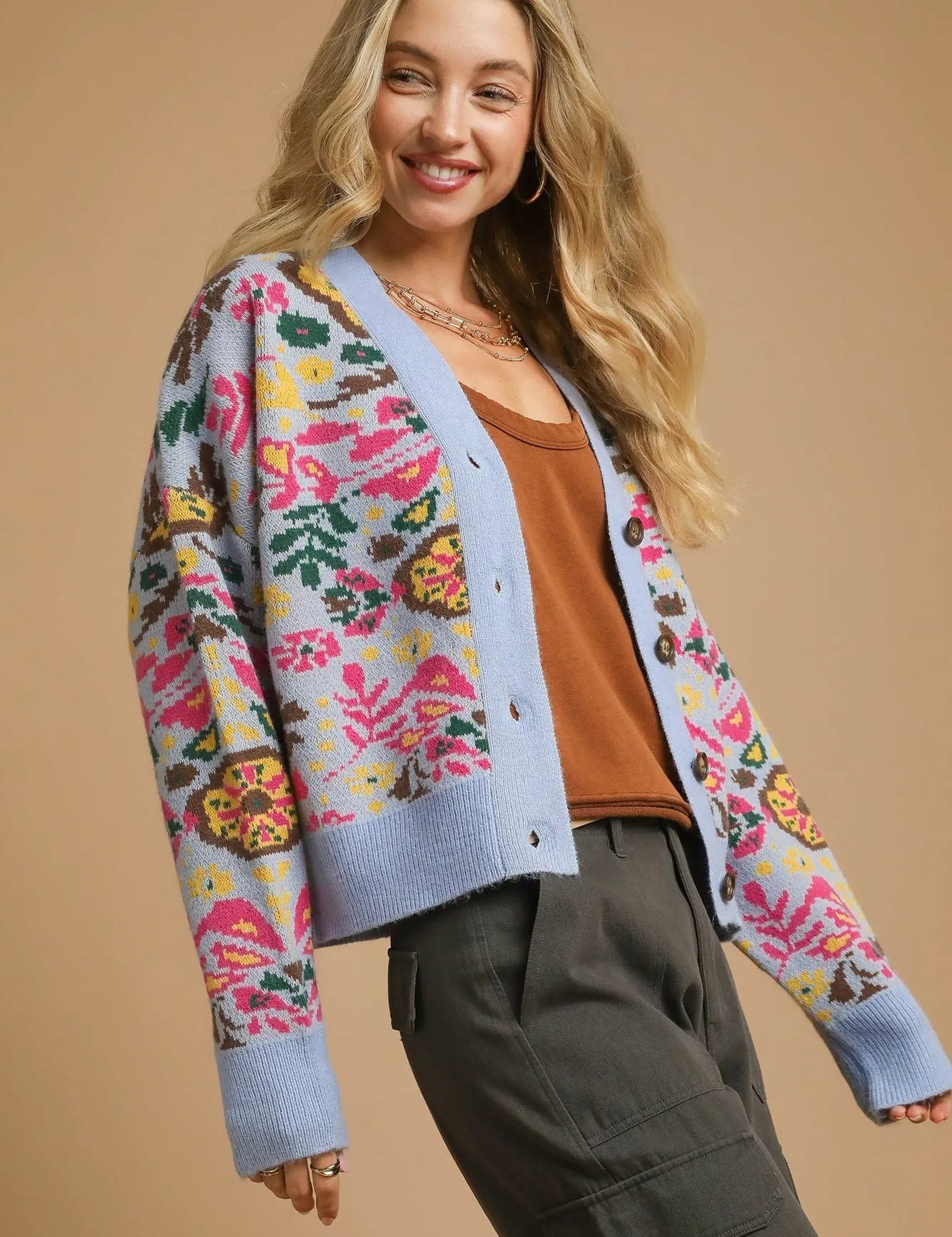 Umgee Floral Knit Button-Up Cardigan | Daverri Fashions
