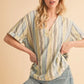 Aemi+Co Side Slit Striped Short Sleeve Blouse