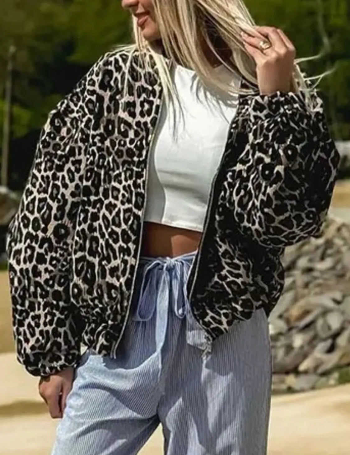 Leopard Print Leopard Print Oversized Bomber Jacket | Jackets Daverri Fashions