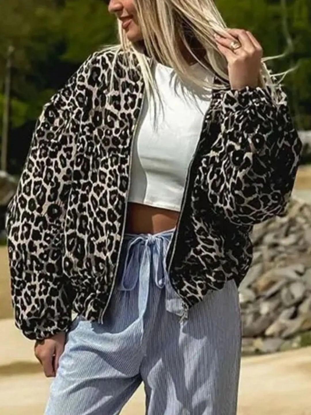 Leopard Print Leopard Print Oversized Bomber Jacket | Jackets Daverri Fashions
