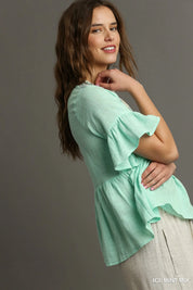 Umgee Floral Lace Trimmed Detail Half Sleeve Babydoll Top | Tops Daverri Fashions
