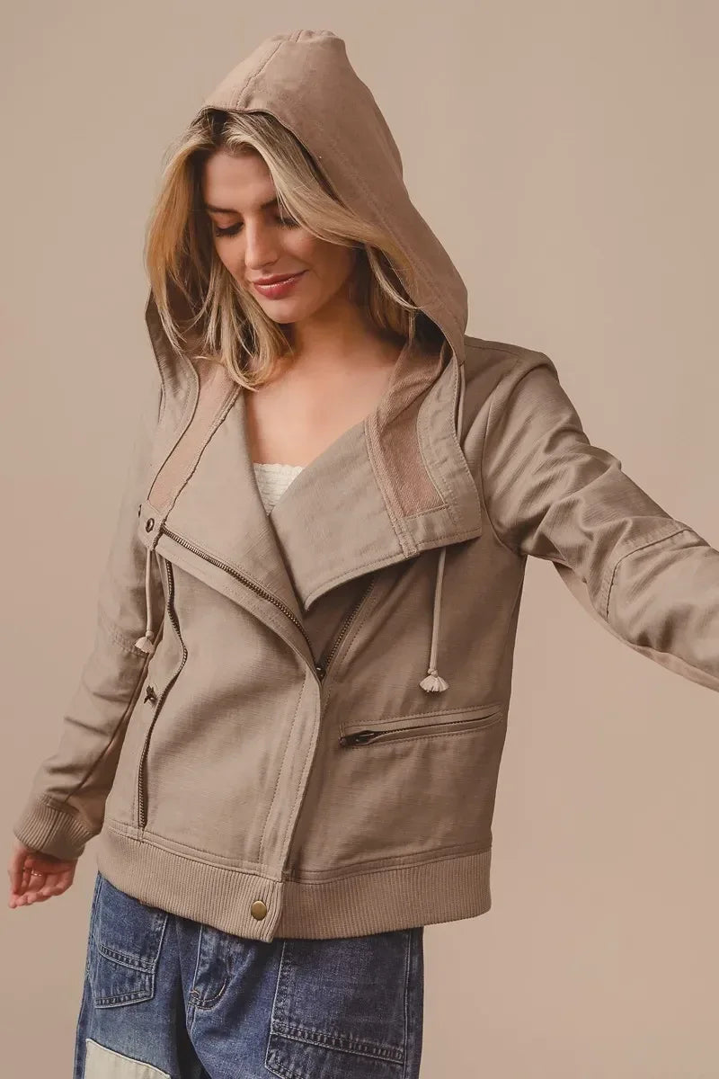 BiBi Textured Woven Rider Jacket - DAVERRI FASHIONS