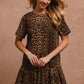 BiBi Tie Back Leopard Round Neck Short Sleeve Dress
