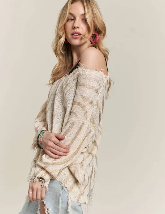 ADORA Frayed Zebra Knit Top | Knit Tops Daverri Fashions