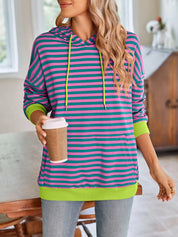 Lovelet Drawstring Striped Long Sleeve Hoodie | Hoodies Daverri Fashions