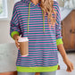 Lovelet Drawstring Striped Long Sleeve Hoodie - DAVERRI FASHIONS