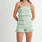MABLE Pointelle Knit Fabric Ruffled Tube Romper Rompers