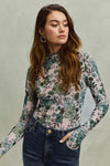 SO ME Floral Print Mesh Knit Long Sleeves Top - DAVERRI FASHIONS