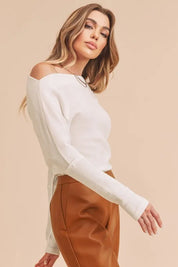 Aemi + Co One Shoulder Long Sleeve Knit Top | Tops Daverri Fashions
