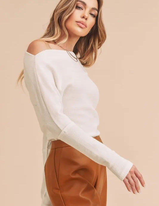 Aemi + Co One Shoulder Long Sleeve Knit Top | Tops Daverri Fashions