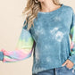 BiBi Tie Dye French Terry Long-Sleeve Top with Frayed Hem