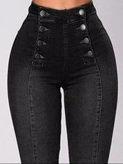 Full Size High-Waisted Double-Breasted Skinny Jeans Plus Size | Jeans Daverri Fashions