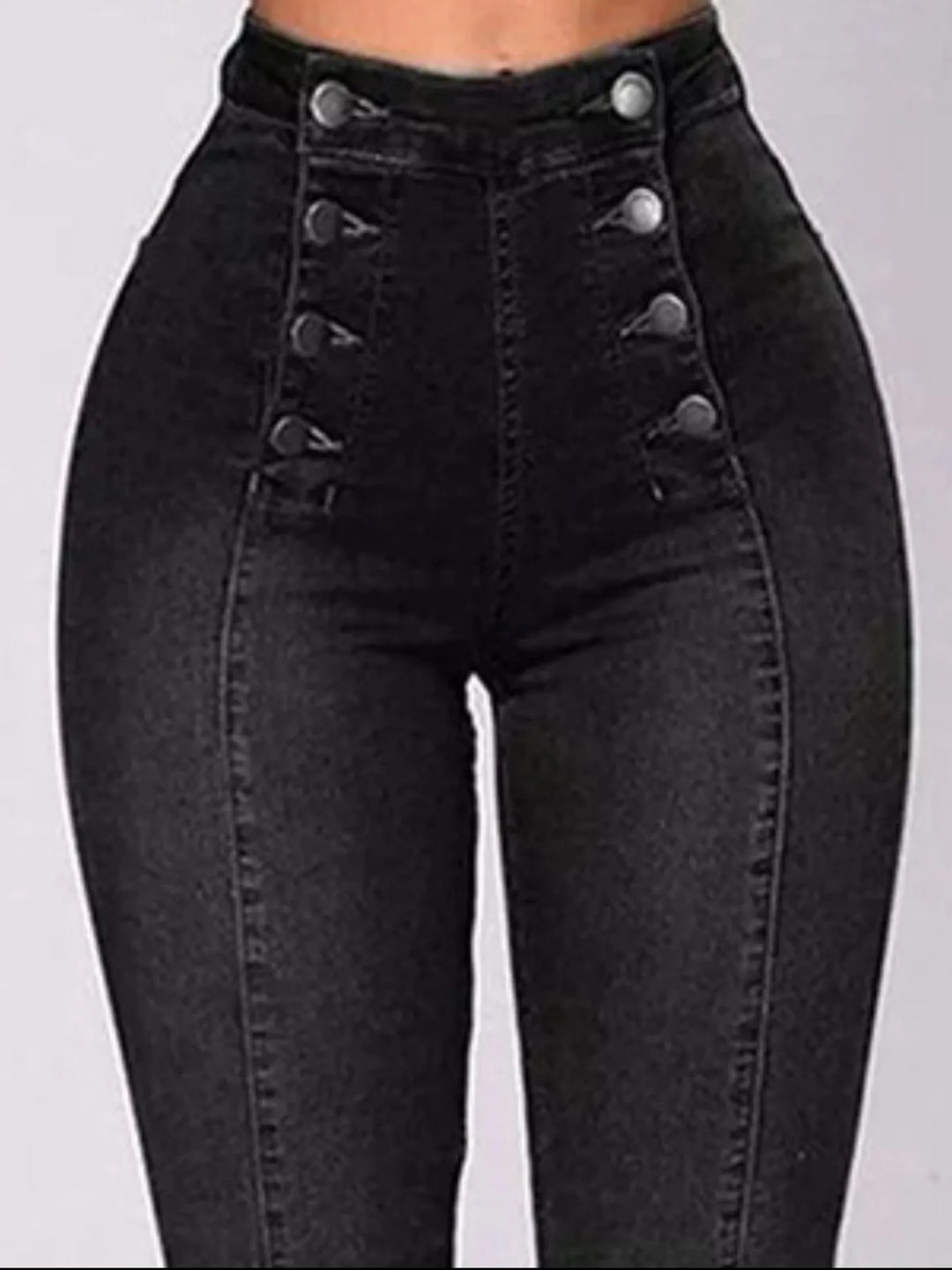 Full Size High-Waisted Double-Breasted Skinny Jeans Plus Size | Jeans Daverri Fashions