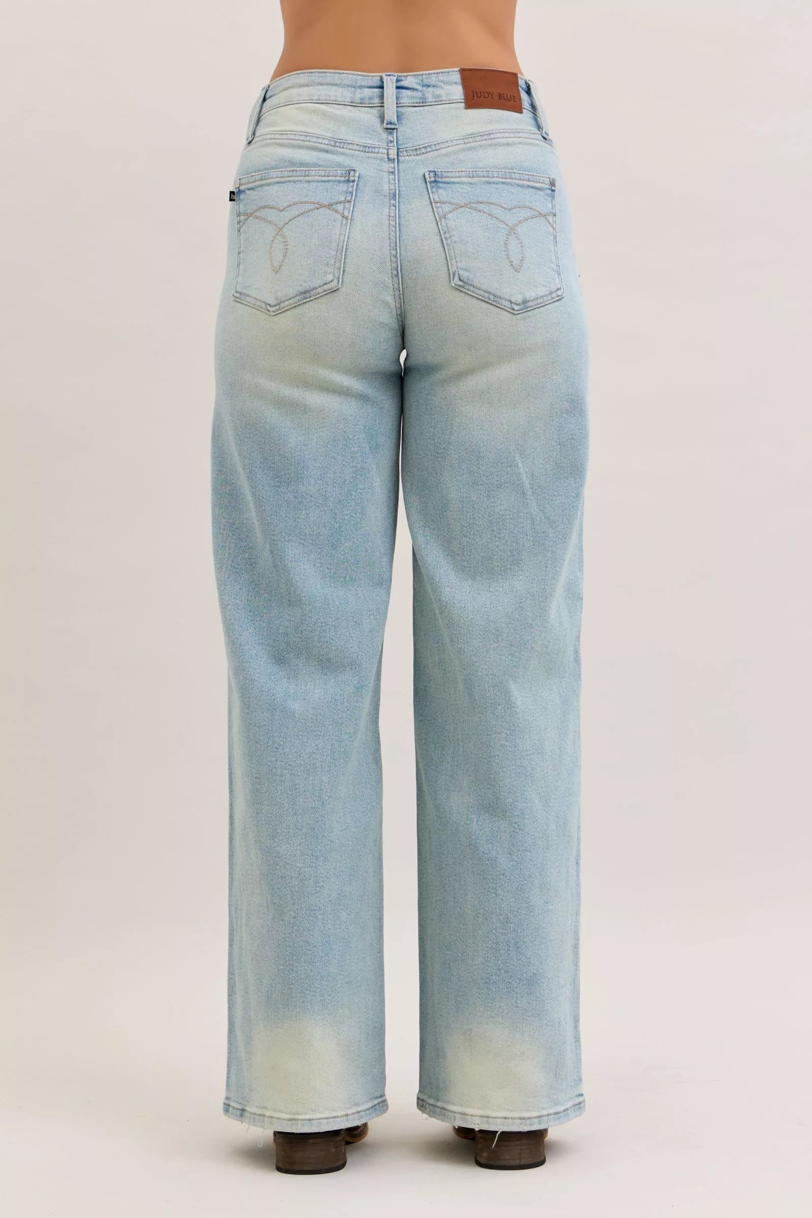 Judy Blue high waist wide-leg light-wash denim jeans with faded cuffs