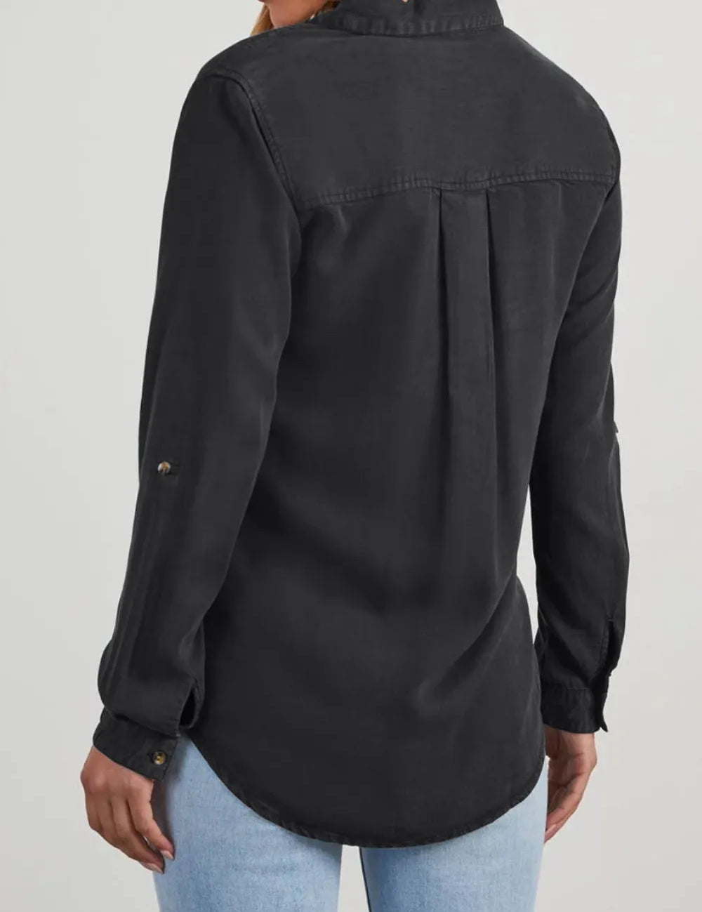 Collared Neck Roll-Tab Sleeve Denim Top | Shirts Daverri Fashions
