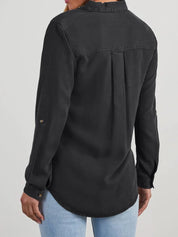 Collared Neck Roll-Tab Sleeve Denim Top | Shirts Daverri Fashions