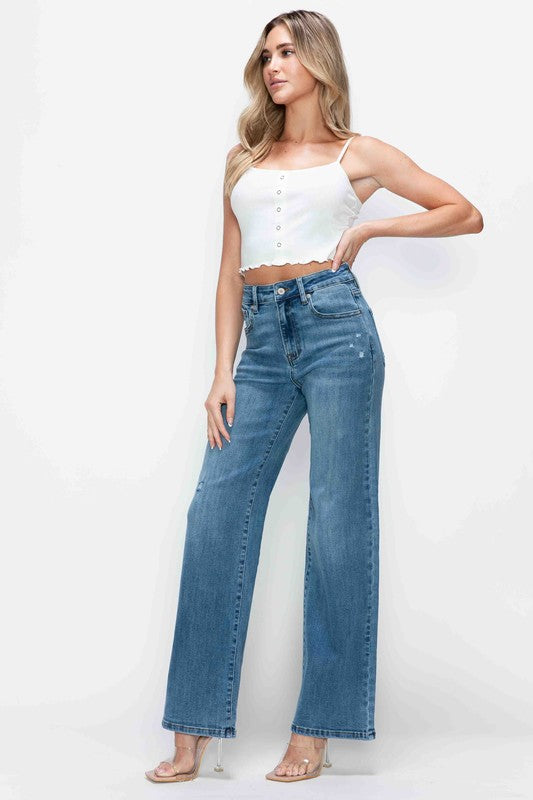 bytos Full Size High Rise Wide Leg Jeans with Pockets | Jeans Daverri Fashions