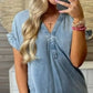 Full Size V-Neck Short Sleeve Denim Dress Plus Size - DAVERRI FASHIONS