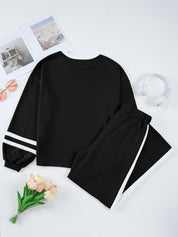 Daverri Fashions black white striped track pants balloon sleeve top set