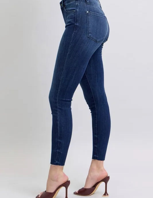 Judy Blue Full Size Mid Rise Skinny Jeans with Raw Hem Plus Size | Daverri Fashions