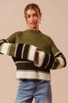 SO ME Multi Color Striped Mock Neck Sweater - DAVERRI FASHIONS