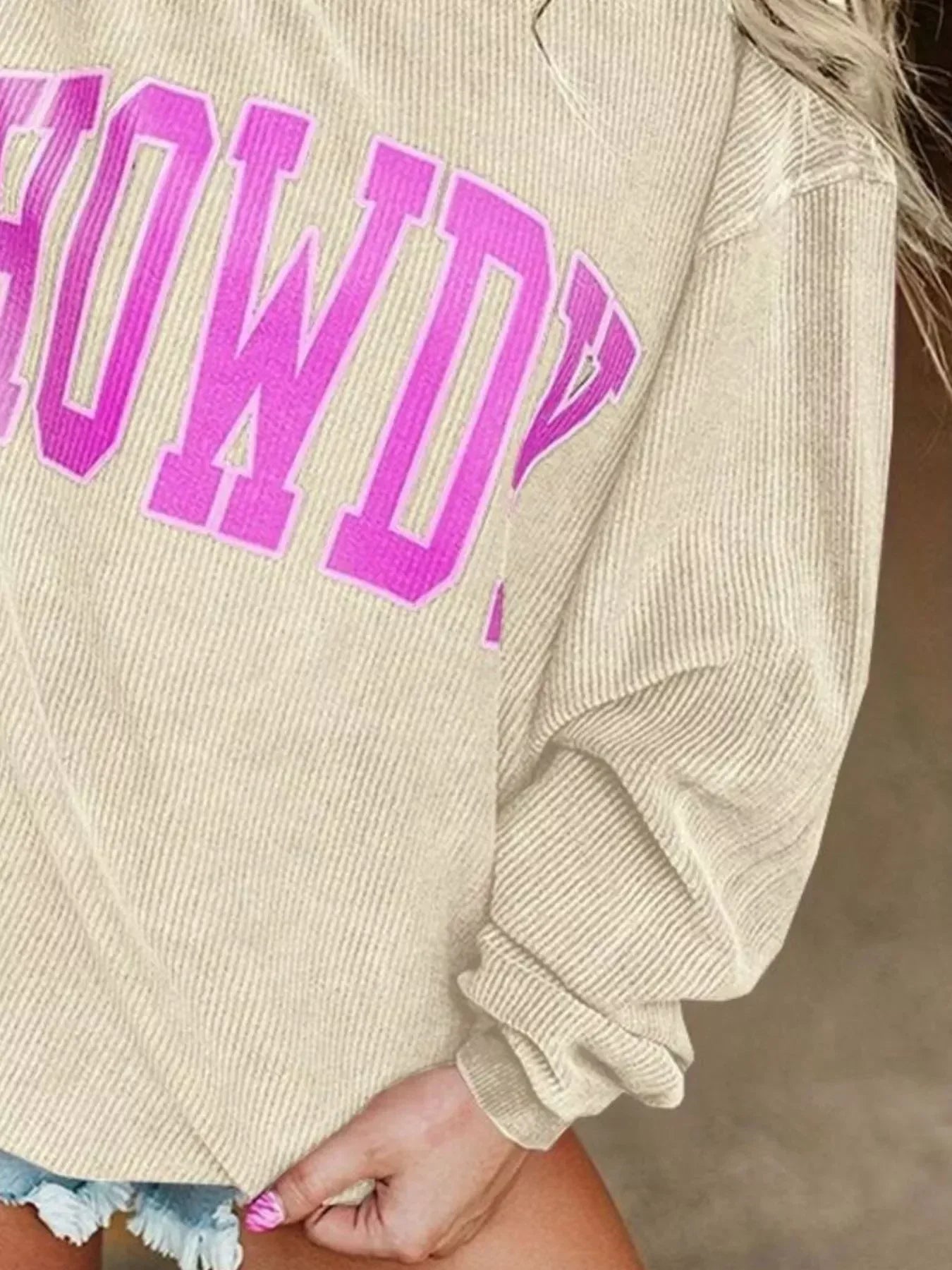 Full Size Howdy Round Neck Oversized Sweatshirt Plus Size - DAVERRI FASHIONS