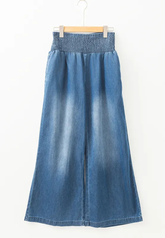 Smocked Wide Leg Jeans | Jeans Daverri Fashions