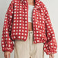 Daverri plaid zip-up sherpa jacket in red and white checkered fleece