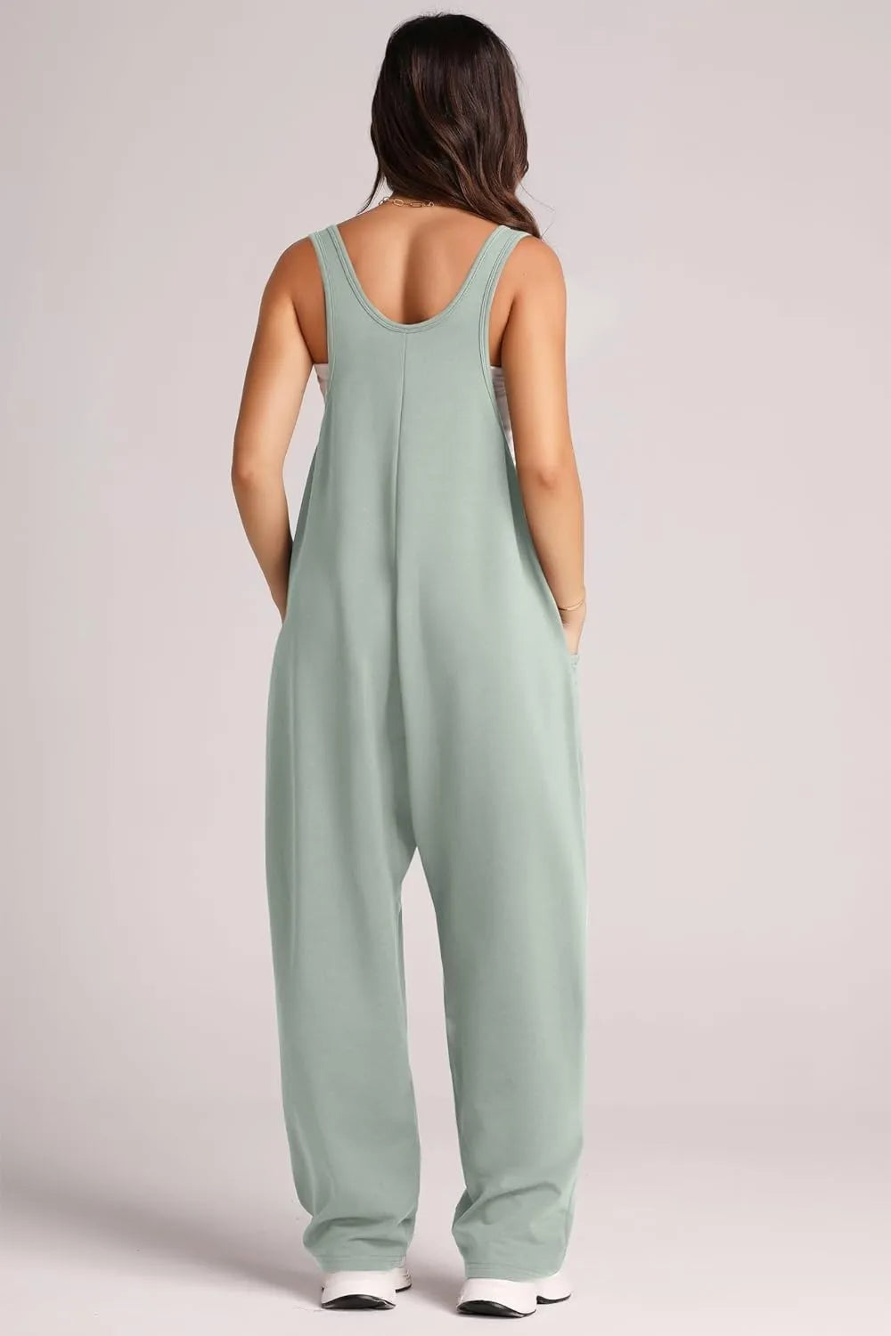 Sage Lovelet Wide Strap Jumpsuit with Pockets | Overalls Daverri Fashions