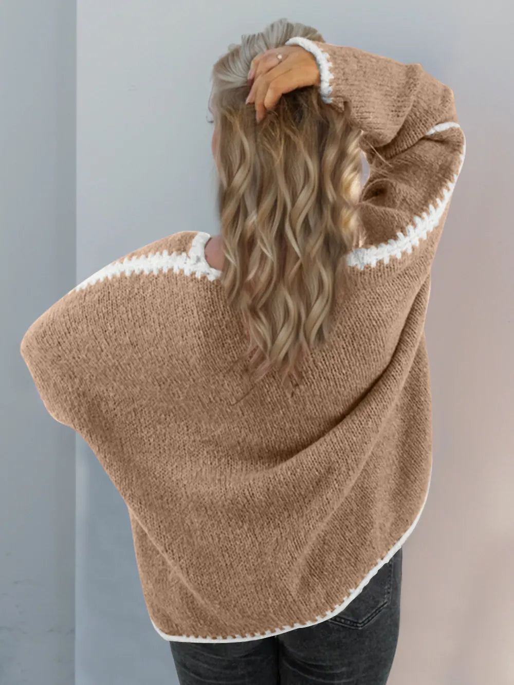 Double Take Contrast Open Front Dropped Shoulder Cardigan | Cardigans Daverri Fashions