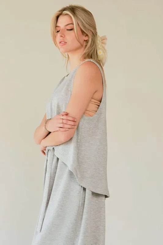 Davi & Dani Drawstring Hem Round Neck Tank and Pants Set Outfit Sets