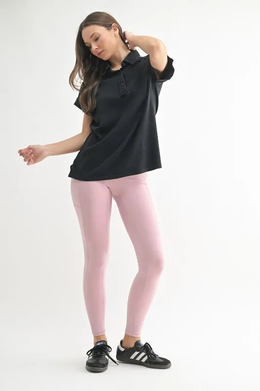 MONO B Mineral Wash Half Button T-Shirt