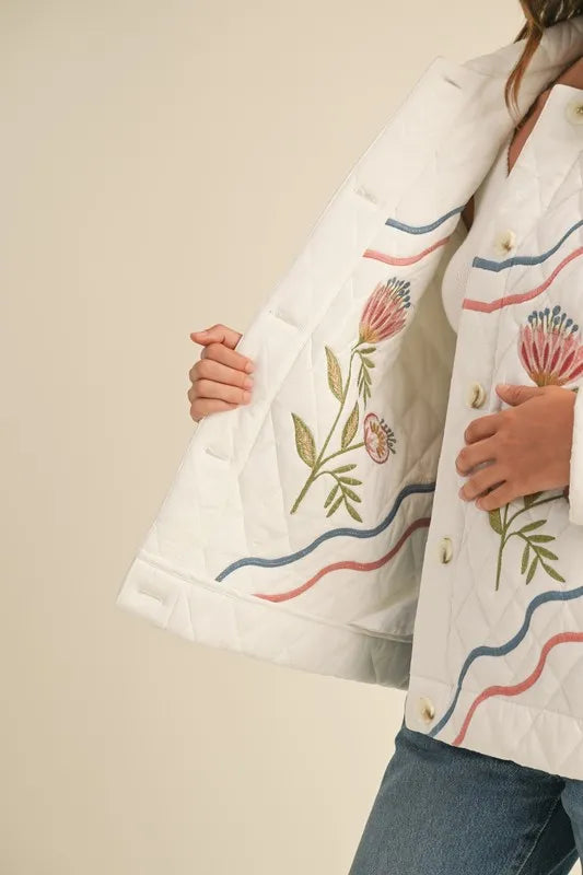 MABLE Floral Multi Color Embroidered Quilted Jacket