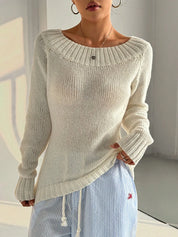 Ribbed Knit Boat Neck Sweater | Sweaters Daverri Fashions