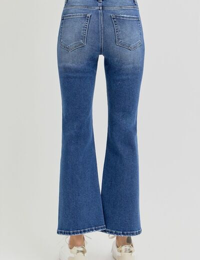 RISEN Full Size Distressed High Rise Crop Flare Jeans