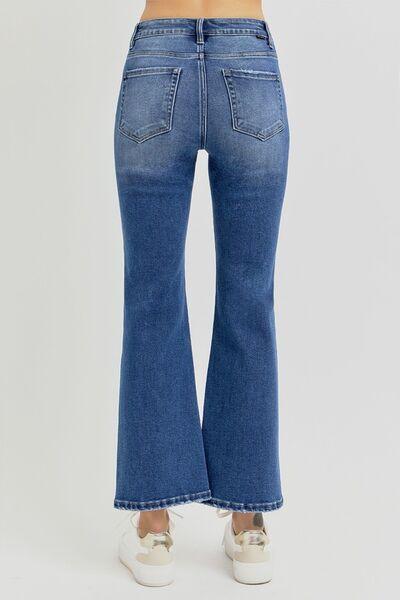 RISEN Full Size Distressed High Rise Crop Flare Jeans - DAVERRI FASHIONS